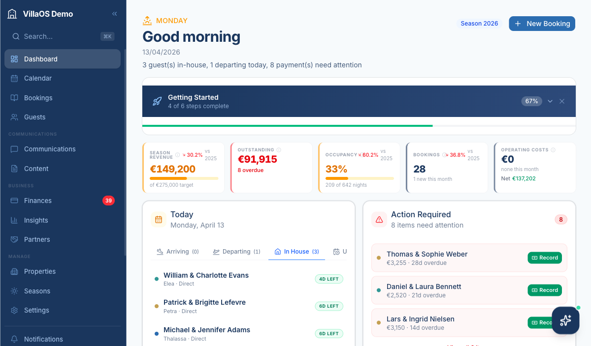 VillaOS Dashboard screenshot